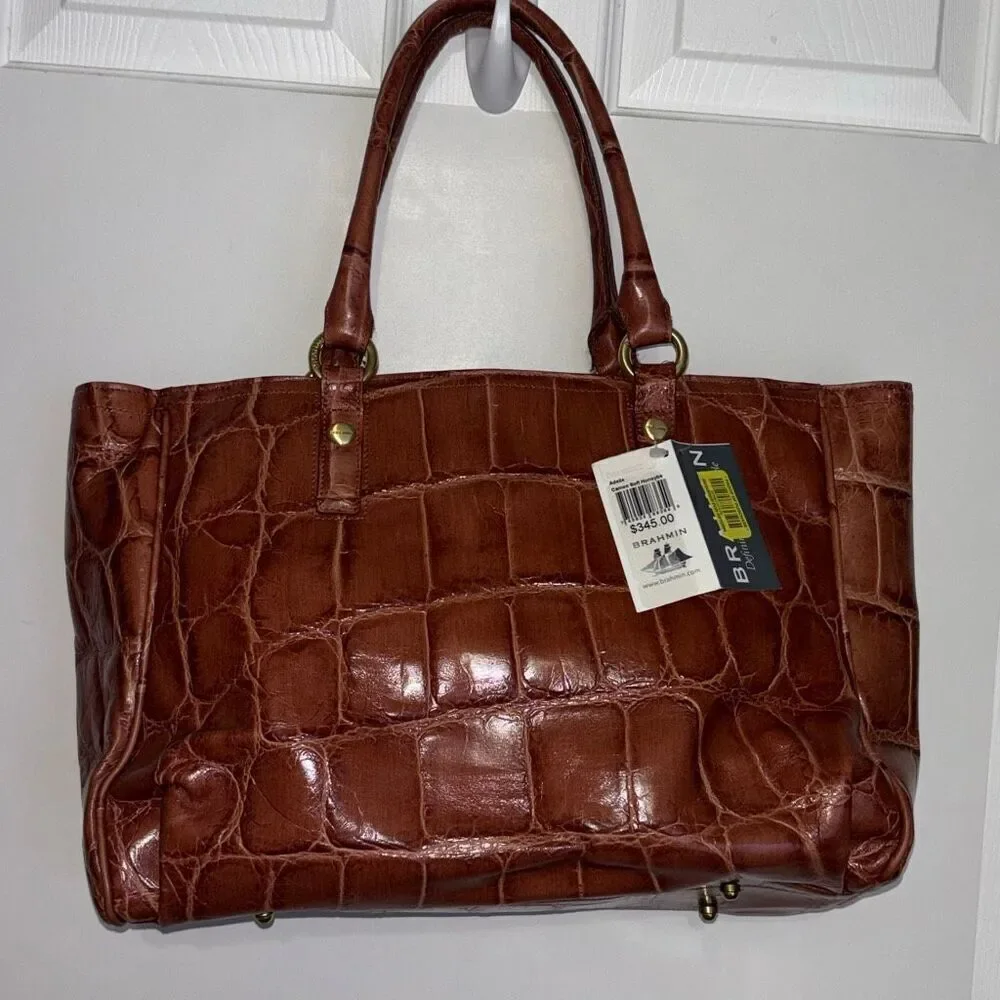 NWT Brahmin Adelle Cameo Soft Honeybee Moc Croc Leather purse bag satchel
